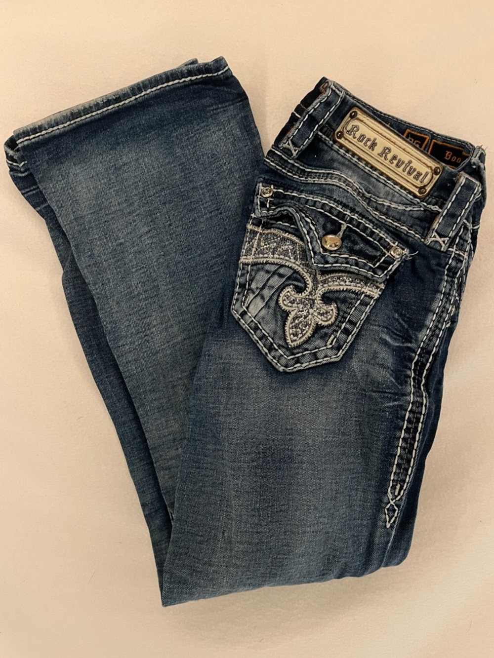 Rock Revival Women's Kylie Bootcut Sequin Embellished Thick Stitch Jeans Size 26